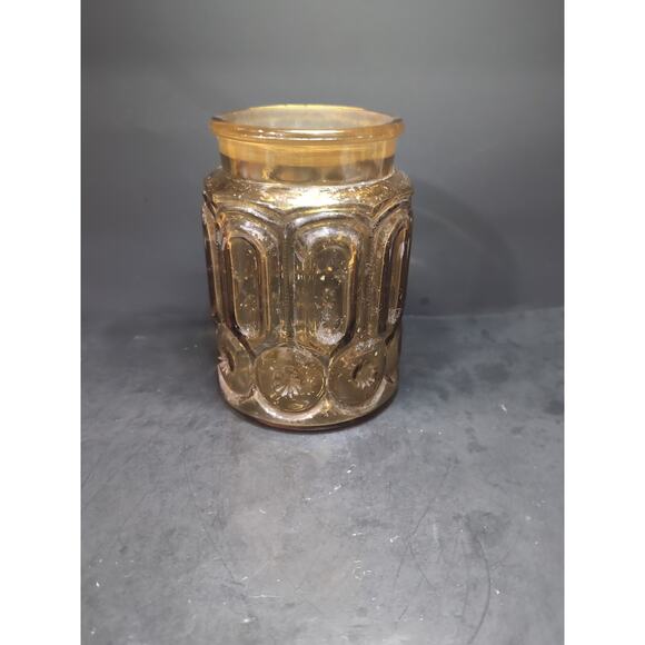 LE Smith Amber Honey Glass Apothecary, Vintage Moon & Stars Canister, 9 Inch Jar - Picture 1 of 9